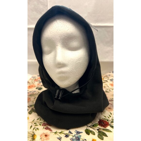 New Due North Black Fleece Hood With Adjustable Drawstring Winter 20” Length - Picture 2 of 6